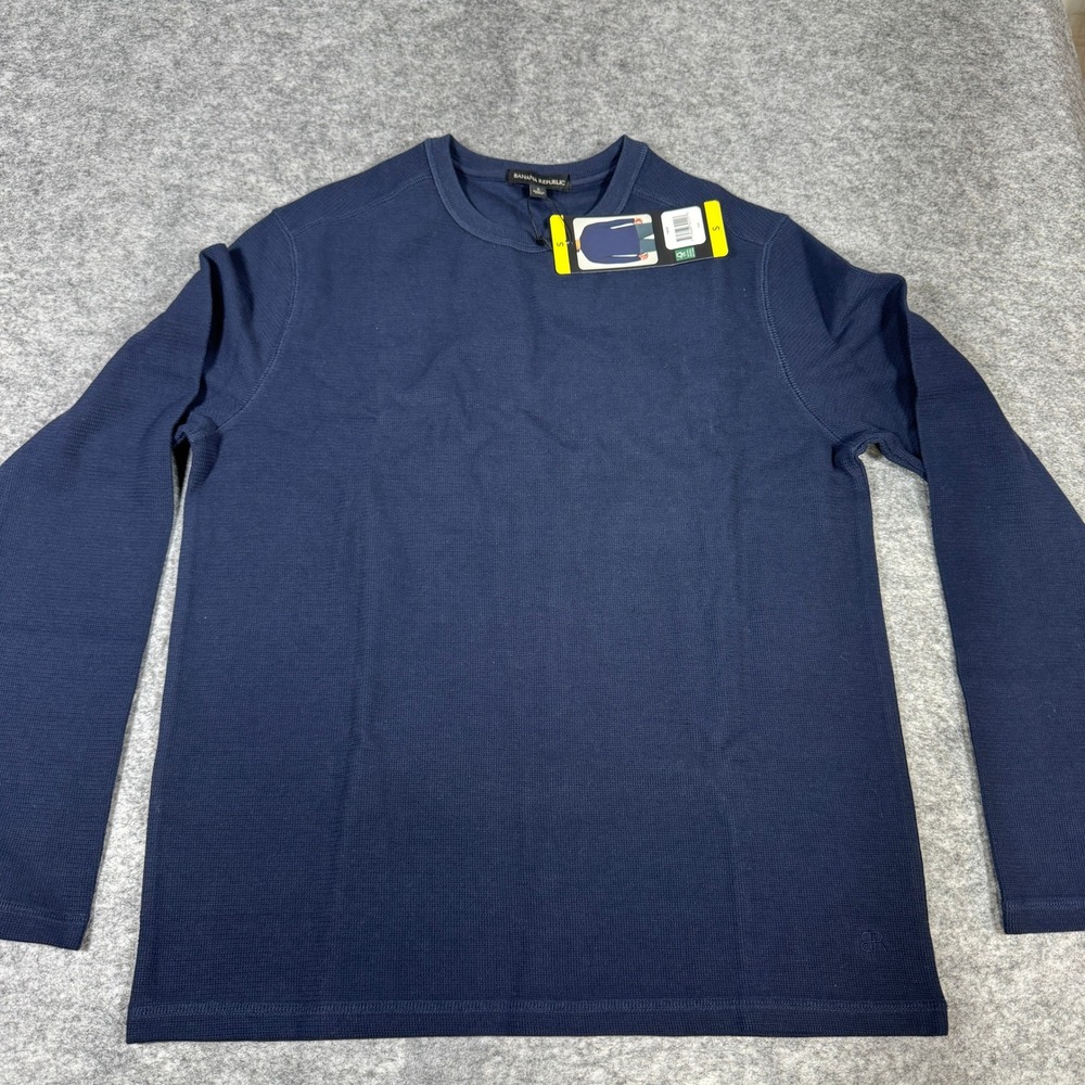 Banana Republic Mens Textured Double Knit Crew Neck Navy Blue Shirt Small NWT